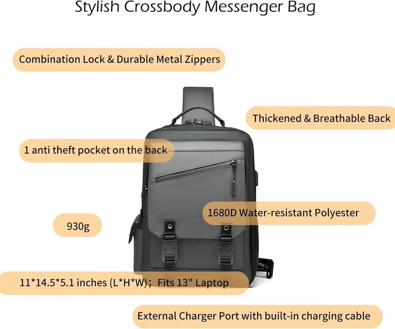 Leaper Crossbody Messenger Bag for Men: 13L Multi-pocket Satchel Sling Shoulder Bags for Travel Daily Work - Women Single Strap Backpack for Cycling,Hiking -Laptop Sling Bag for Men 14 inch,DarkGreen - Image 2